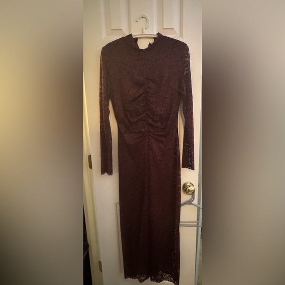 Anthropolgie Lace Mock Neck Long Sleeve MIDI Dress - Burgundy Small - Picture 2 of 2